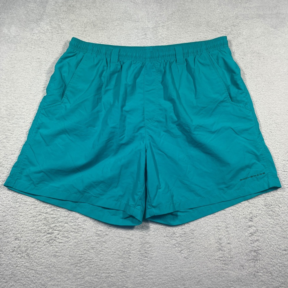 Columbia PFG Fishing Shorts Omni-Shade‎ Quick Dry Teal Blue Mens Size L x 6"